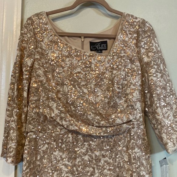 Alex Evenings Short Cocktail Sequins Dress-Ivory/Taupe-Women’s Size 14-NWT! - Picture 2 of 15